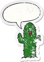 Cartoon-Kaktus und Sprechblase beunruhigter Aufkleber vektor
