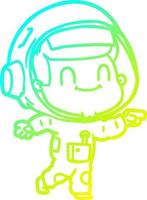 Kalte Gradientenlinie zeichnet glücklichen Cartoon-Astronautenmann vektor