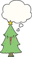 Cartoon-Weihnachtsbaum und Gedankenblase vektor