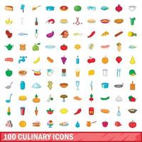 100 kulinarische Symbole im Cartoon-Stil vektor