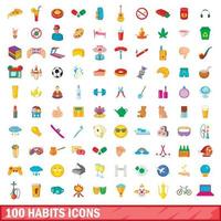 100 Gewohnheiten Icons Set, Cartoon-Stil vektor