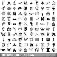 100 arkeologi ikoner set, enkel stil vektor