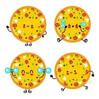 lustiges süßes glückliches Pizzazeichen-Bundle-Set. Vektor kawaii Linie Cartoon-Stil Illustration. süße pizza-maskottchen-charaktersammlung