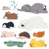 söta tecknade djur sovande samling vektor