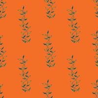 nahtloser Hintergrund mit dekorativen Zweigen auf leuchtend orangefarbenem Hintergrund. endloses Muster für Ihr Design. vektor