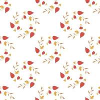 Nahtloses Muster mit horizontalen runden Rahmen aus orangefarbenen Ästen, gelben und roten Blättern auf weißem Hintergrund. endloser Hintergrund für Ihr Design. vektor