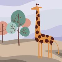 Giraffe in einer Landschaft mit Sand und Bäumen vektor