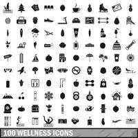 100 Wellness-Icons gesetzt, einfacher Stil vektor
