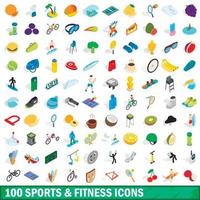 100 sport- och fitnessikoner set, isometrisk stil vektor