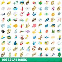 100 Solarsymbole gesetzt, isometrischer 3D-Stil vektor