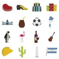 argentina resor objekt ikoner i platt stil vektor
