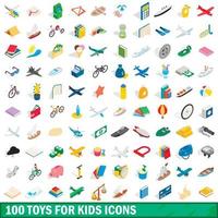 100 Spielzeuge für Kinder Icons Set, isometrischer 3D-Stil vektor