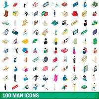100-Mann-Icons gesetzt, isometrischer 3D-Stil vektor