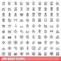 100 Baby-Icons gesetzt, Umrissstil vektor