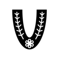 Skandinavischer verzierter Schwarz-Weiß-Buchstabe u. Volksschrift. Buchstabe u im skandinavischen Stil. vektor