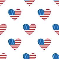 vektor seamless mönster med USA flagga hjärta. bakgrund med amerikanska flaggan i hjärtat. USA:s självständighetsdag.