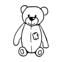 handgezeichneter Doodle-Teddybär. Vektorstofftier für Kinder oder romantisches Design. Gliederung. vektor