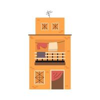 Gelbes indisches Haus mit Wäscheleinen. Vektor-Clipart für schlechte Gebäude. vektor