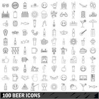 100 Biersymbole gesetzt, Umrissstil vektor