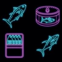 Thunfisch-Icon-Set Vektor Neon