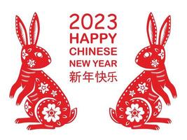 frohes chinesisches neujahr 2023 sternzeichen, jahr des kaninchens, mit roter papierschnittkunst auf weißem farbhintergrund. Übersetzung frohes neues Jahr 2023 vektor