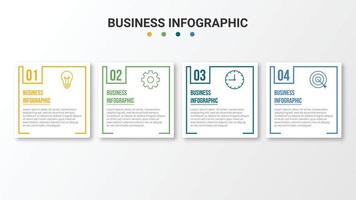 Visualisierung von Geschäftsdaten. Prozessdiagramm. Elemente von Diagrammen, Diagrammen mit 4 Schritten, Optionen, Teilen oder Prozessen vektor