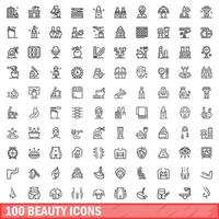 100 Beauty-Icons gesetzt, Umrissstil vektor