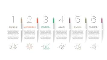 kreative minimale infografikvorlage für unternehmen. zeitachsenprozesse mit papierschnittdesign und 6 optionen, schritten oder teilen für banner- oder folienpräsentation. einfaches arbeitsablauflayout-gestaltungselement mit symbolen. vektor