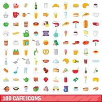 100 Café-Icons gesetzt, Cartoon-Stil vektor