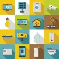 Smart-Home-Haus-Icons gesetzt, flacher Stil vektor