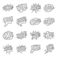 Comic-farbige Sound-Icons Set, Outline-Stil vektor