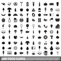 100 Food-Icons im einfachen Stil vektor
