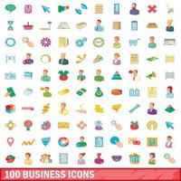 100 business ikoner set, tecknad stil vektor