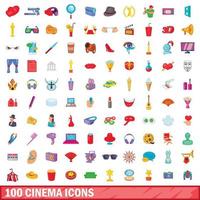 100 bio ikoner set, tecknad stil vektor