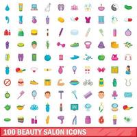 100 skönhetssalong ikoner set, tecknad stil vektor