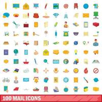 100 E-Mail-Icons gesetzt, Cartoon-Stil vektor