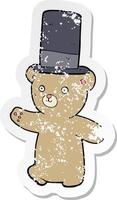 retro nödställd klistermärke av en tecknad björn i hatt vektor