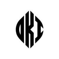 oki cirkelbokstavslogotypdesign med cirkel och ellipsform. oki ellipsbokstäver med typografisk stil. de tre initialerna bildar en cirkellogotyp. oki cirkel emblem abstrakt monogram brev märke vektor. vektor