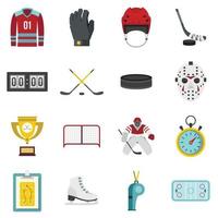 hockey set platta ikoner vektor