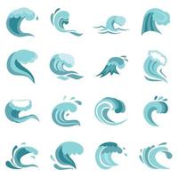 Meereswellen setzen flache Symbole vektor