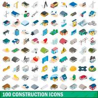 100 Bausymbole gesetzt, isometrischer 3D-Stil vektor