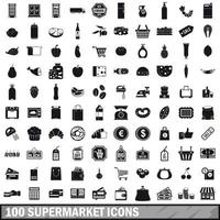 100 Supermarkt-Icons im einfachen Stil vektor