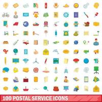100 Postdienst-Icons gesetzt, Cartoon-Stil vektor