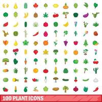 100 Pflanzensymbole im Cartoon-Stil vektor