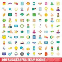 100 erfolgreiche Team-Icons gesetzt, Cartoon-Stil vektor