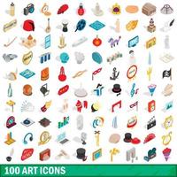 100 konst ikoner set, isometrisk 3d-stil vektor