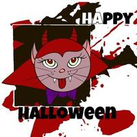 halloween gratulationskort. söt halloween djävul maskot. vektor illustration. text glad halloween.