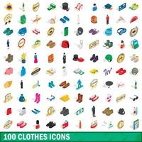 100 kläder ikoner set, isometrisk 3d-stil vektor