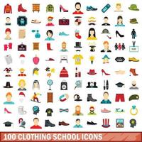 100 kläder skolikoner set, platt stil vektor