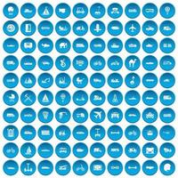 100 transportikoner i blått vektor
